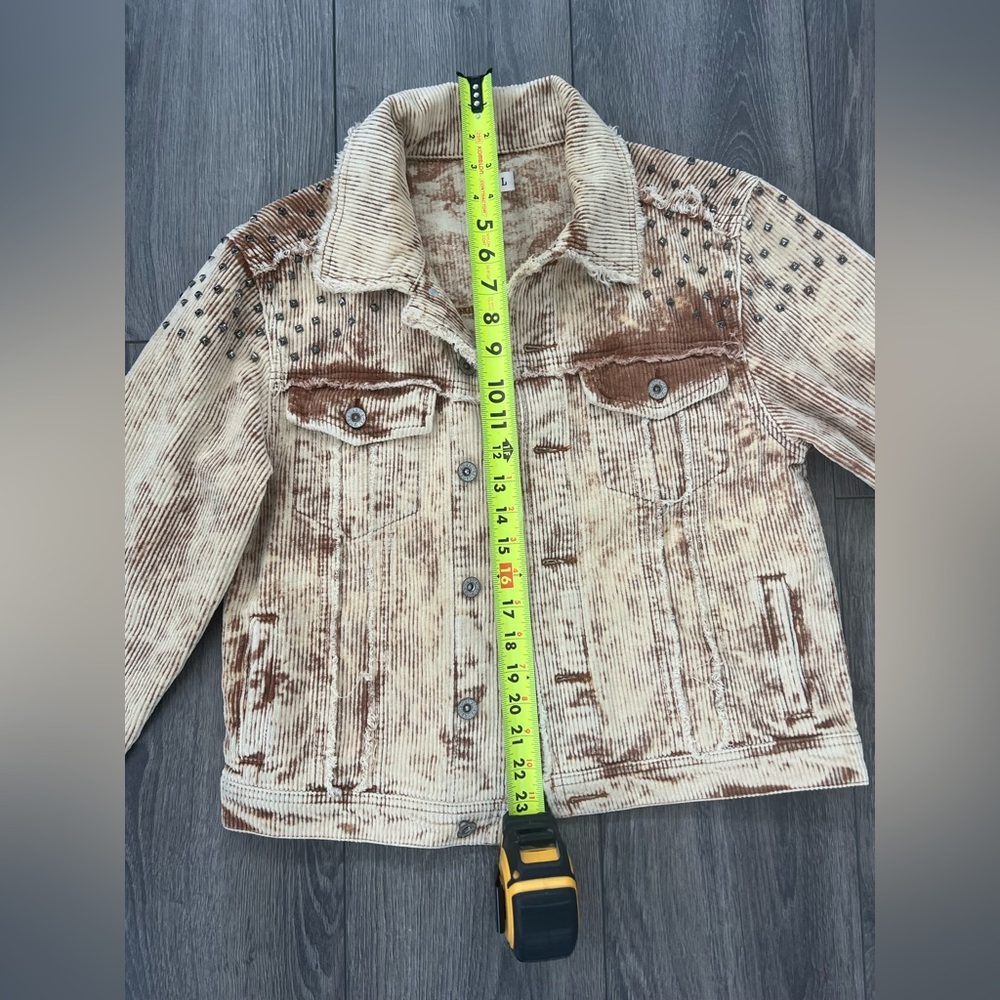 POL Rock N Roll Studded & Distressed Corduroy Jacket Beige Brown Medium - Picture 5 of 11
